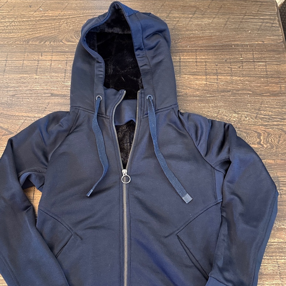 Athleta Triumph Luxe Shine Zip-Up Hoodie Lined Navy Size XS - Picture 2 of 8
